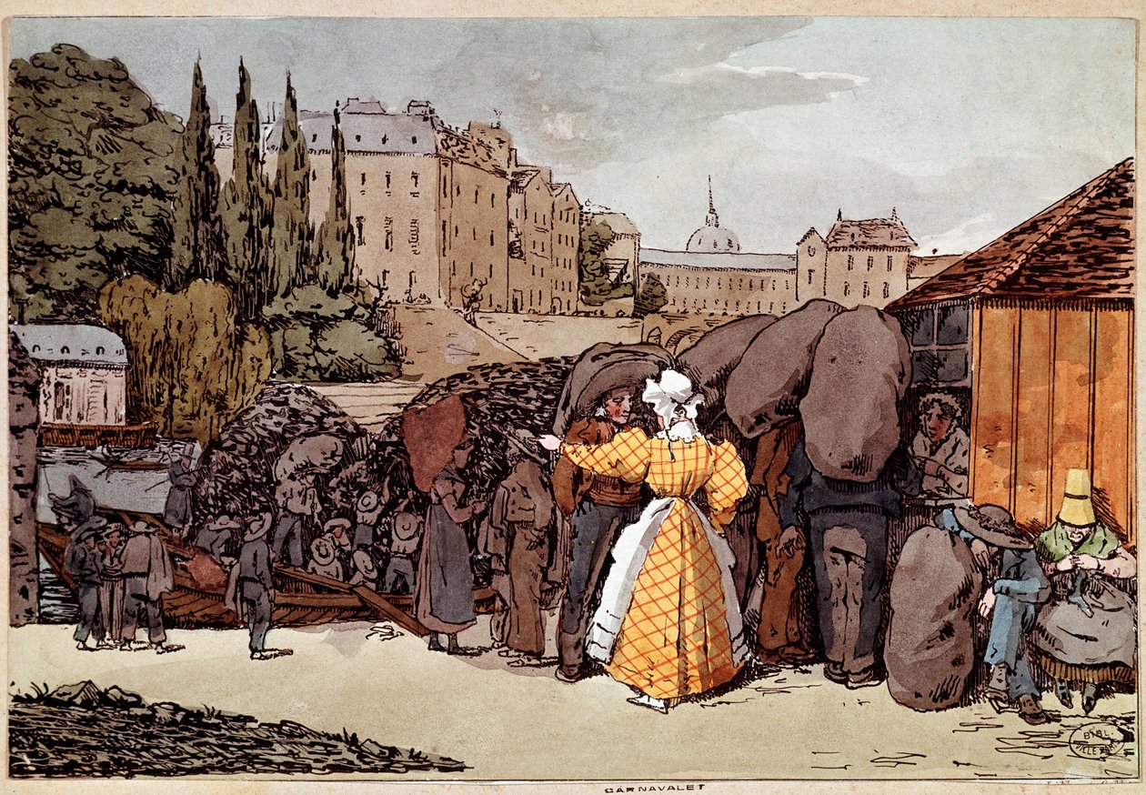 Küçük ölçüler: kömür. (Suluboya by French School