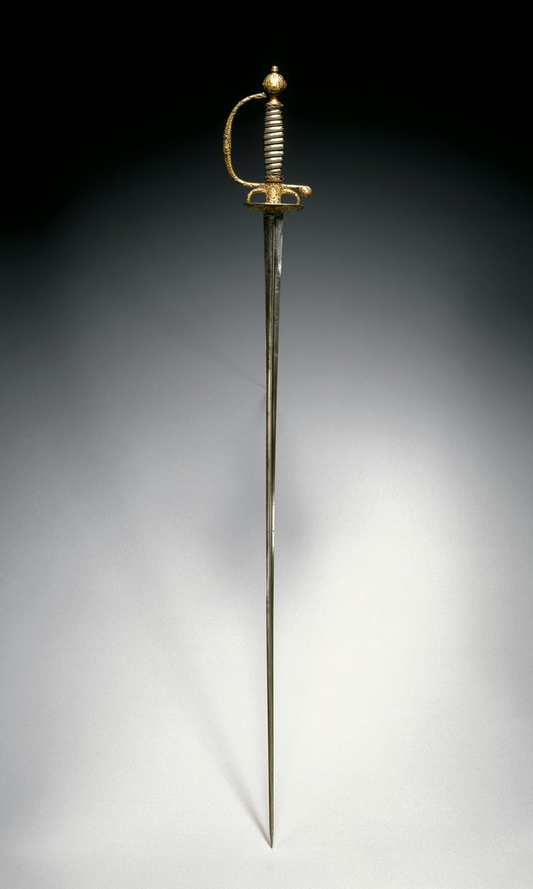 Küçük kılıç, Paris, c.1730 (gümüş telli yaldızlı ve mavimsi çelik) by French School