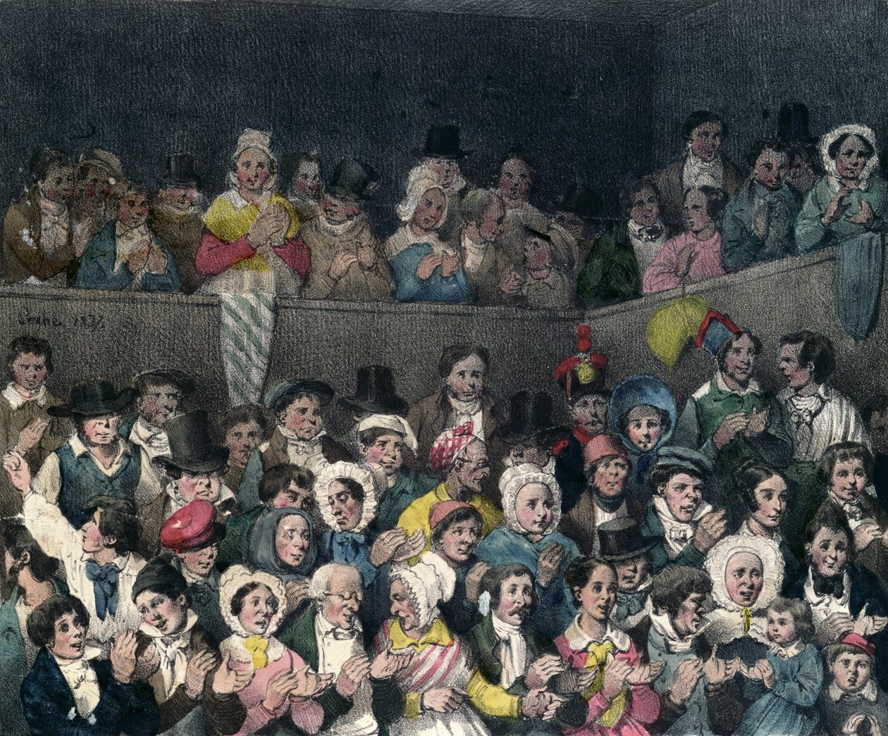 Tiyatroda Alkışlayan Seyirciler, Benard ve Frey tarafından oyulmuş, 1837 by French School