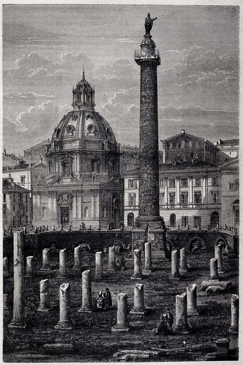 Trajan Meydanı ve Sütunu (Trajane sütunu) (Colonna Traiana) ve Ulpian Bazilikası (1864-1868