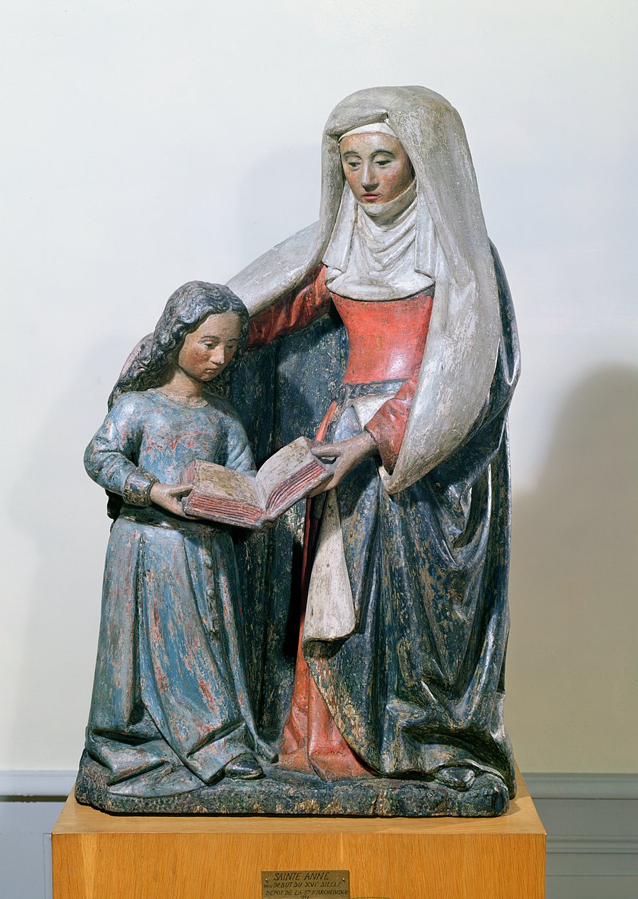 Aziz Anne ve Bakire, 1500-30 (çok renkli ahşap) by French School