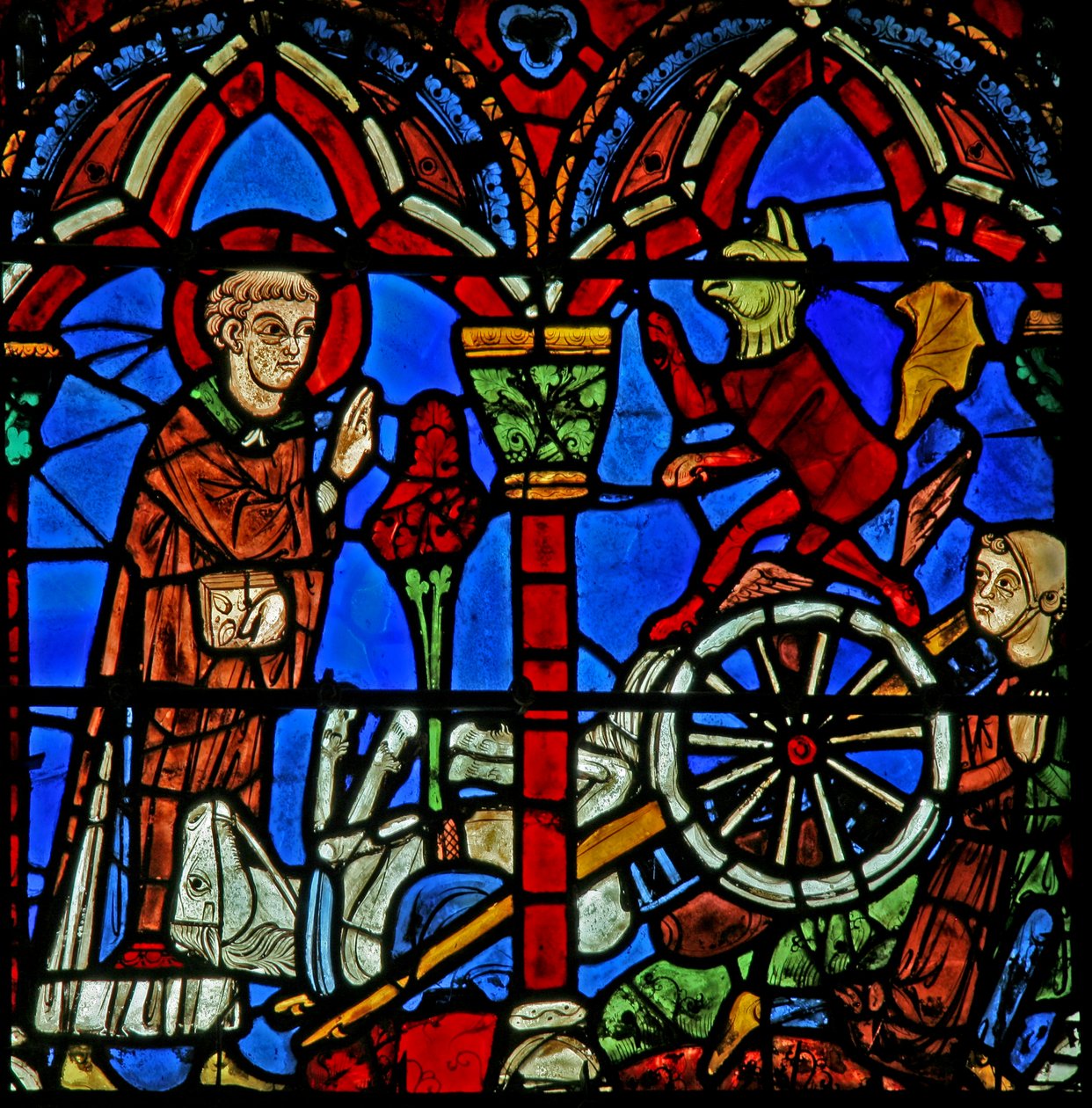 St Cheron penceresi: Bir kazada yaralanan bir savaş arabasını iyileştirir (w15) by French School
