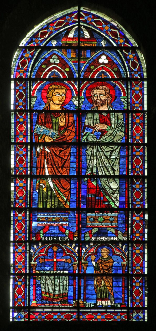 Aziz Cosmos ve Aziz Damien; bağışçı rahip Geoffrey, (w120) by French School