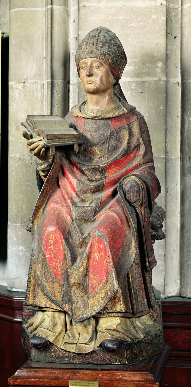 St. Germain (c.380-448) Auxerre Piskoposu (çok renkli ahşap) by French School