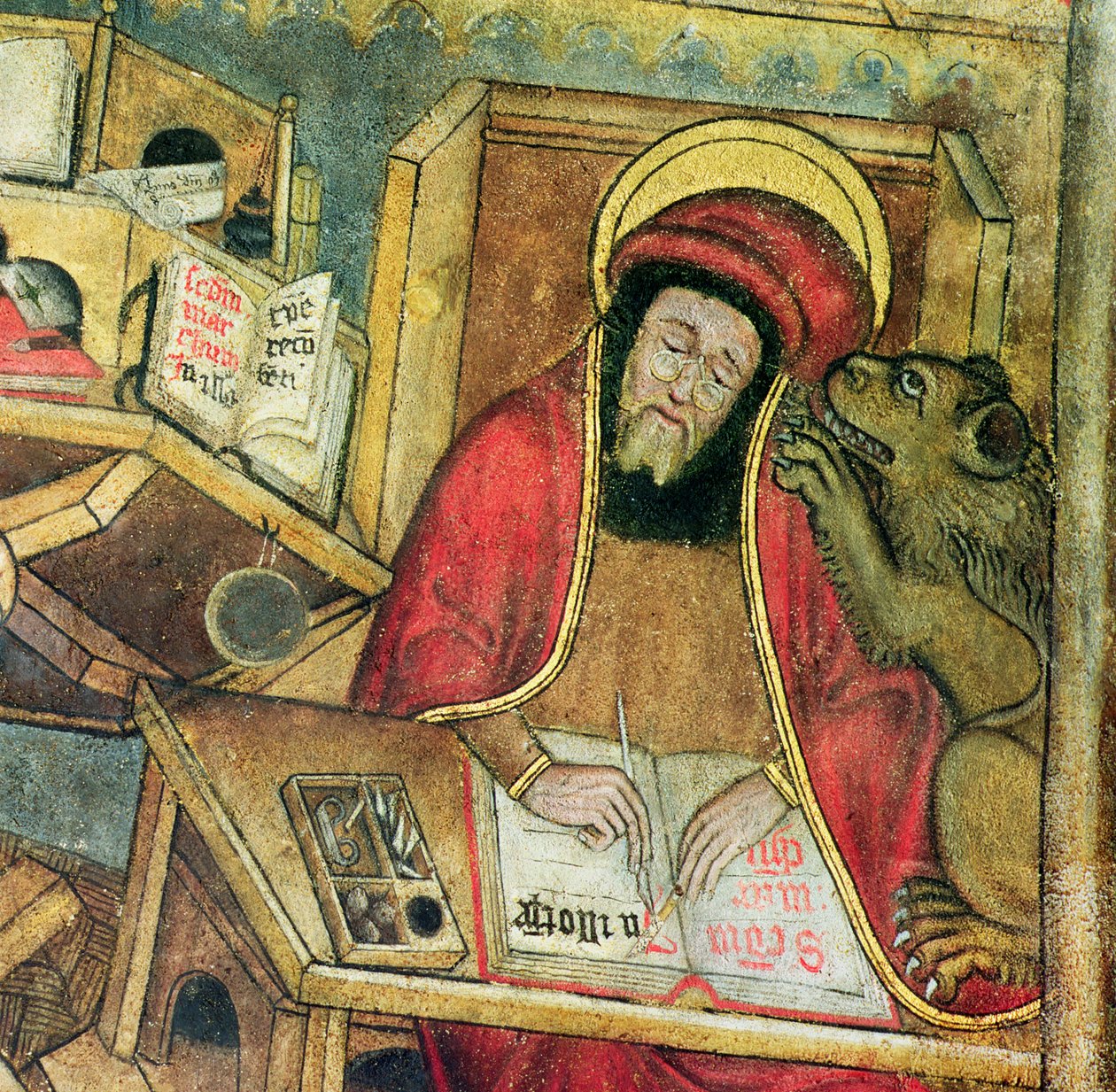 Aziz Mark İncilini yazarken, mahzenden detay by French School
