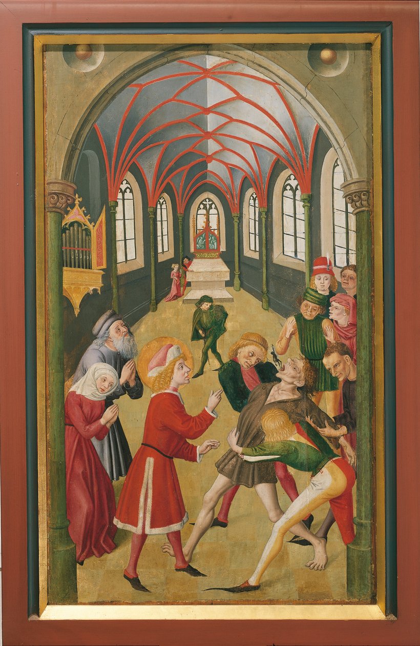 St. Martin, ele geçirilmiş bir kişiyi kovuyor (tuval üzerine yağlı boya) by French School