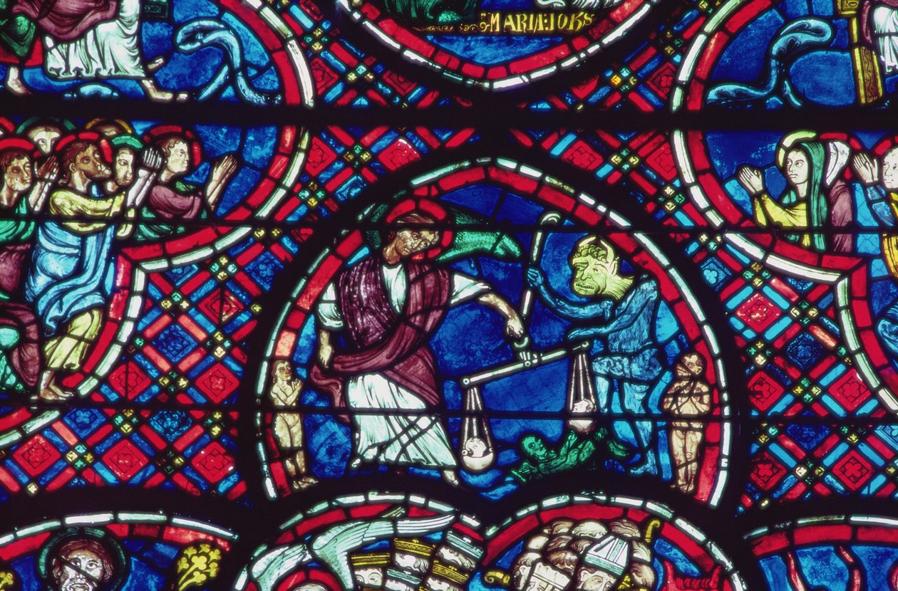 Aziz Michael ruhları tartıyor, 13. yüzyıl by French School