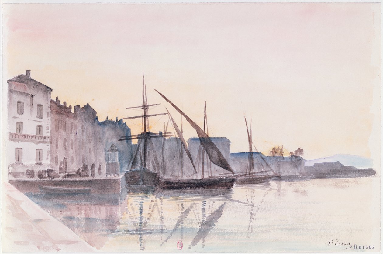 St. Tropez (kağıt üzerine sulu boya) by French School
