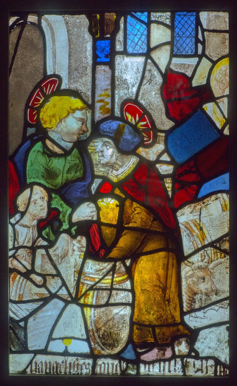 Vitray, varilleri saklayan evangelistler (mistik basının teması) by French School
