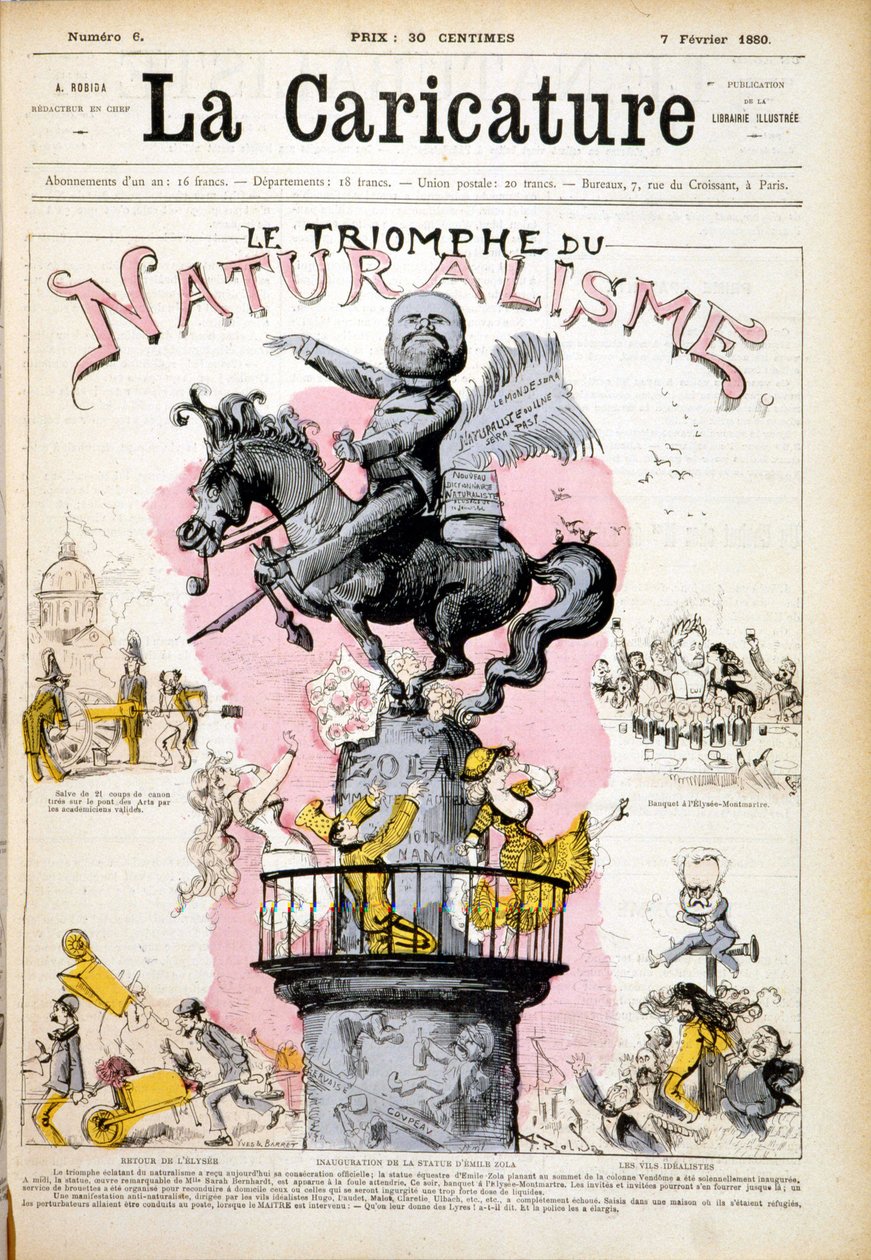 Emile Zola Heykeli, “” Natüralizmin Zaferi””” - 07/02/1880 tarihli ““Karikatür””de. by French School