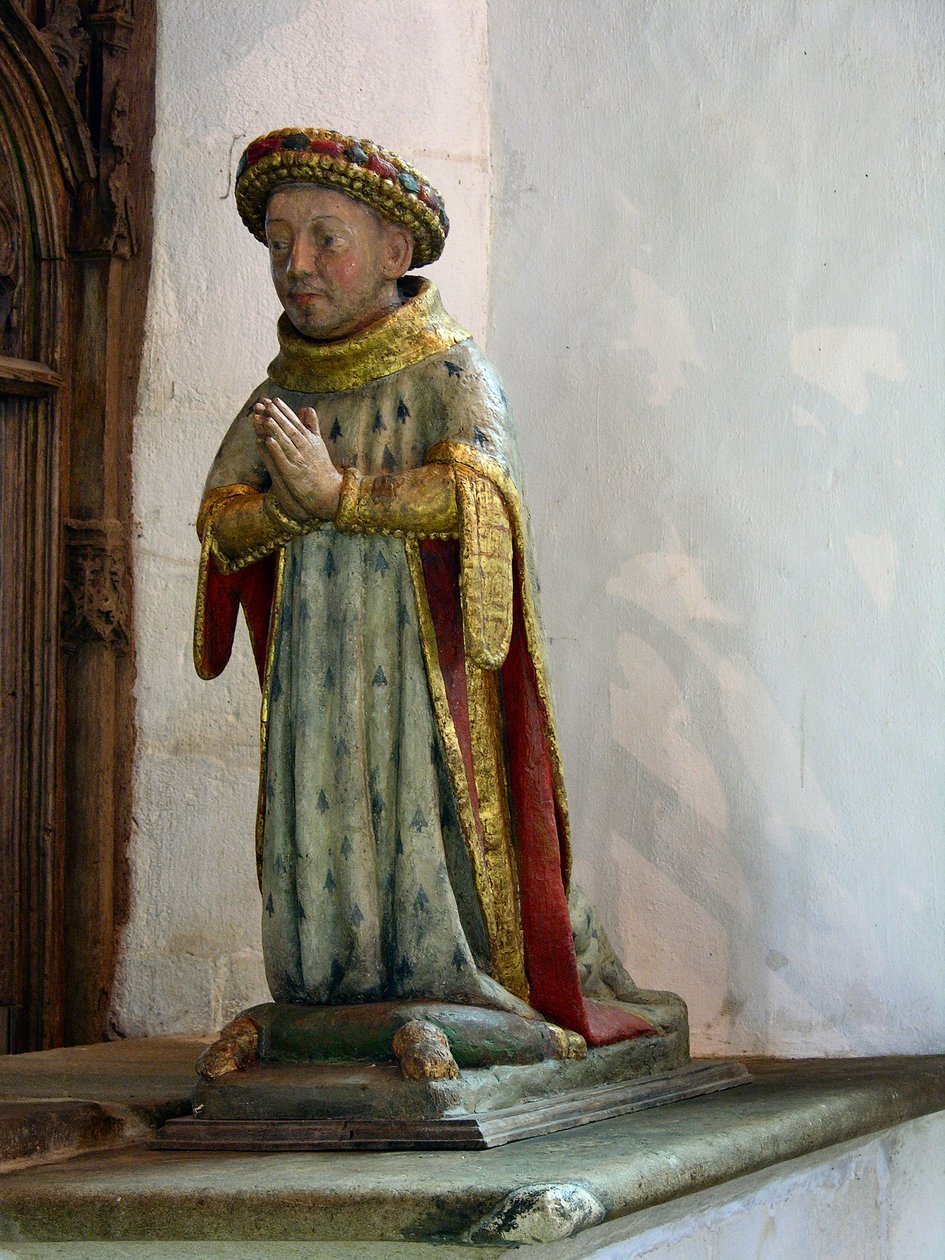 Jean V, Brittany Dükü heykeli (çok renkli ahşap) by French School
