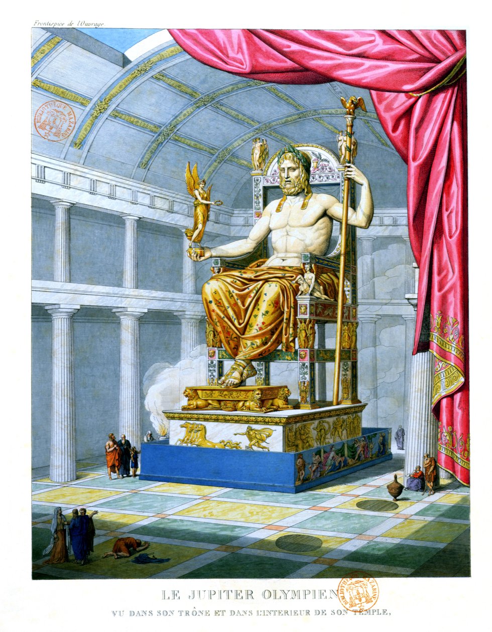 Olympus'taki tapınağının içindeki tahtındaki Olympian Zeus heykeli, 1814 by French School