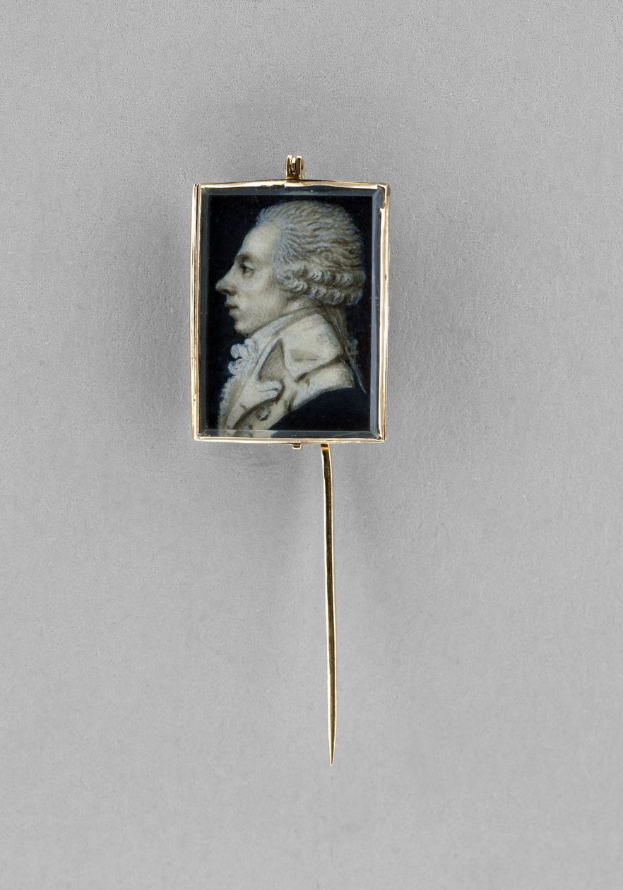 Bir Adamın Portresi ile Stickpin, c.1780 (fildişi, taş, parşömen, 23k altın, saç ve cam üzerine suluboya) by French School