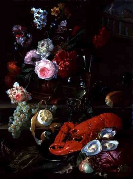 Istakozlu Natürmort, c.1700 (tuval üzerine yağlı boya) by French School