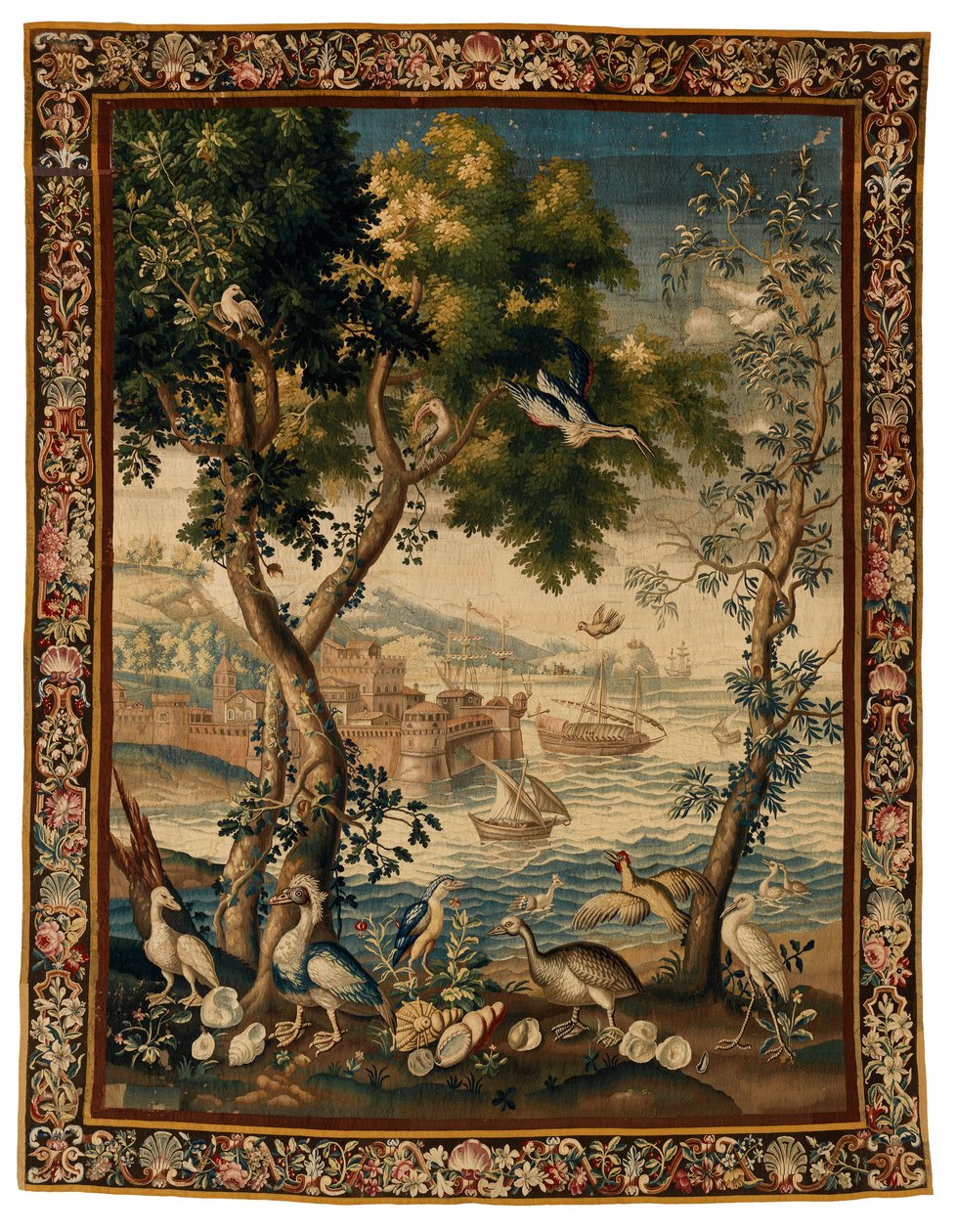 Ports de Mer'den birinin Beauvais'te yapılmış duvar halısı, 1725 dolayları (yün ve keten) by French School