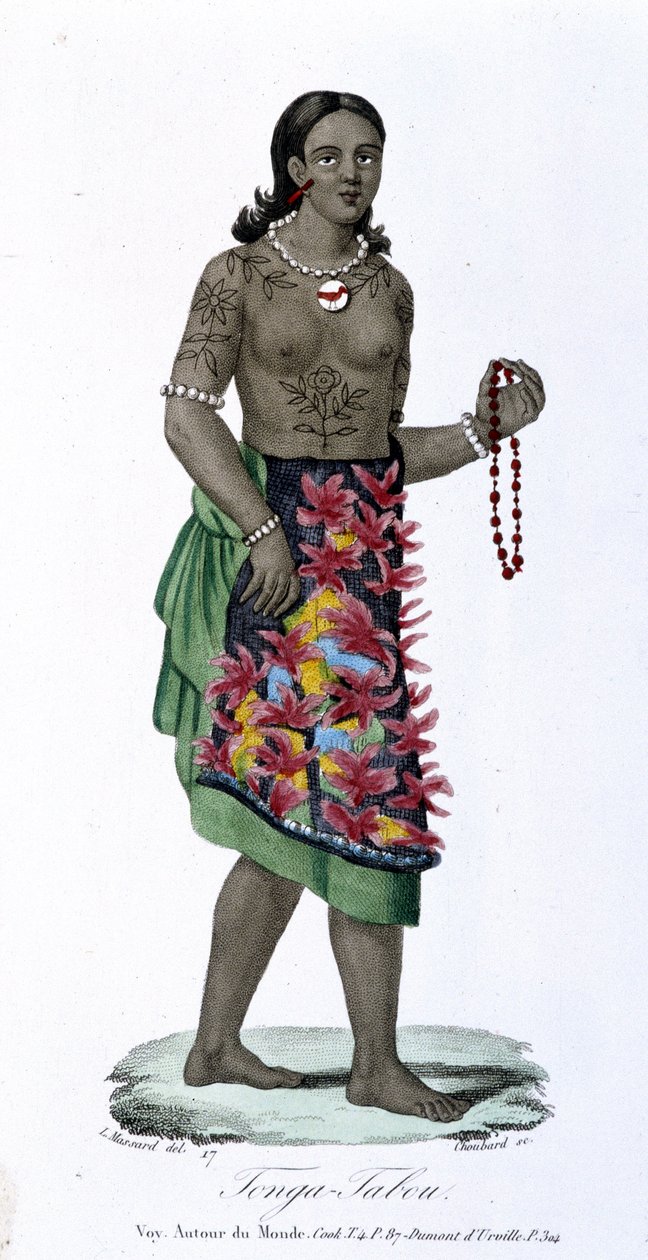 Tonga-Tabou'dan dövmeli kadın - Albert-Montémont'un “” Bibliotheque Universelle des voyages””inde, ed. Armand-Aubree, cilt 17 by French School
