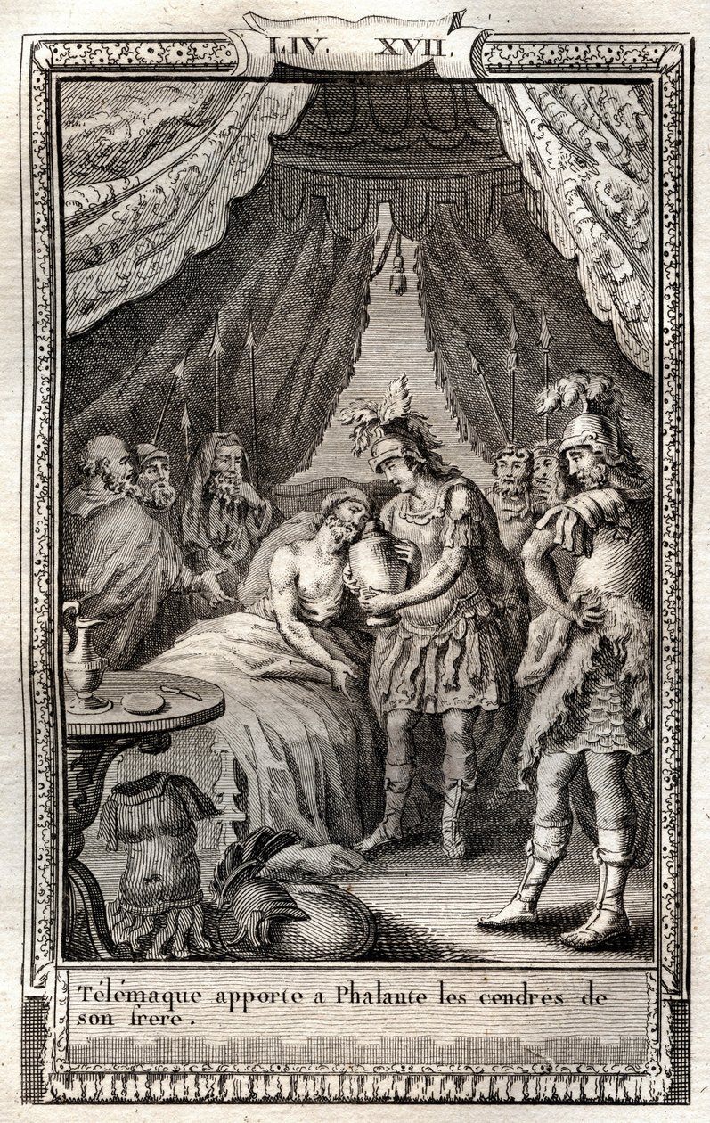 Telemaque, Phalante yaralarıyla ilgilenir ve ona kardeşinin küllerini getirir - Francois de Salignac de La Mothe-Fenelon dit Fenelon