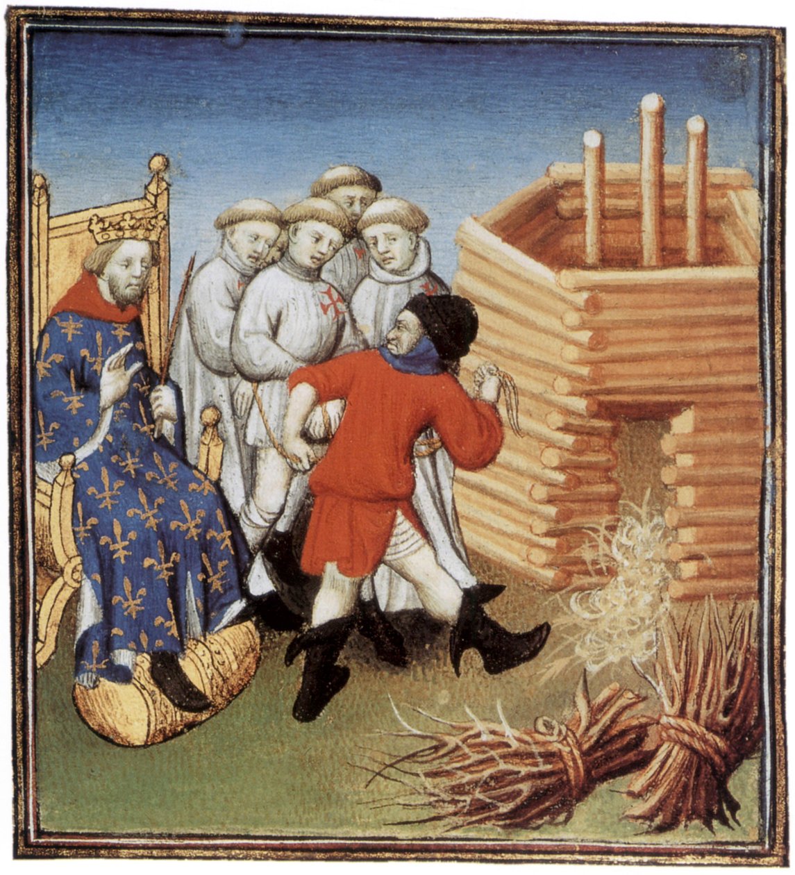 Tapınakçılar, 1310'da Fransız kralı Philippe IV le Bel'in gözetiminde idam edilecek, aydınlatma by French School