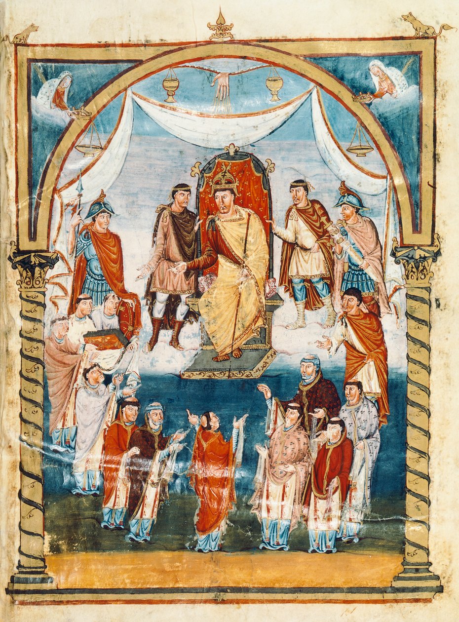 St Martin of Tours rahipleri ile çevrili Abbot Vivian, kitabı II. Charles the Kel