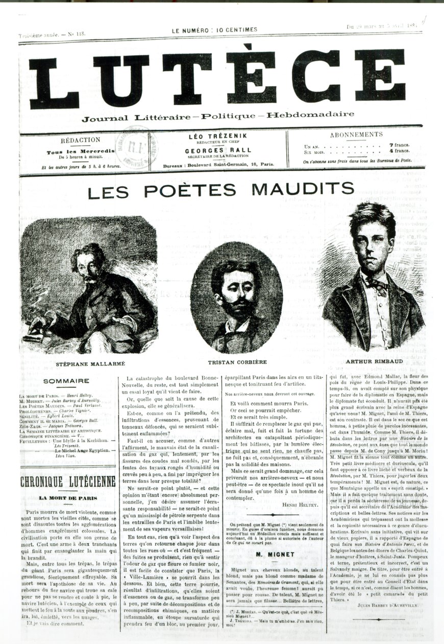 Lanetli Şairler, Lutece gazetesinin ön kapağı, 1884 by French School