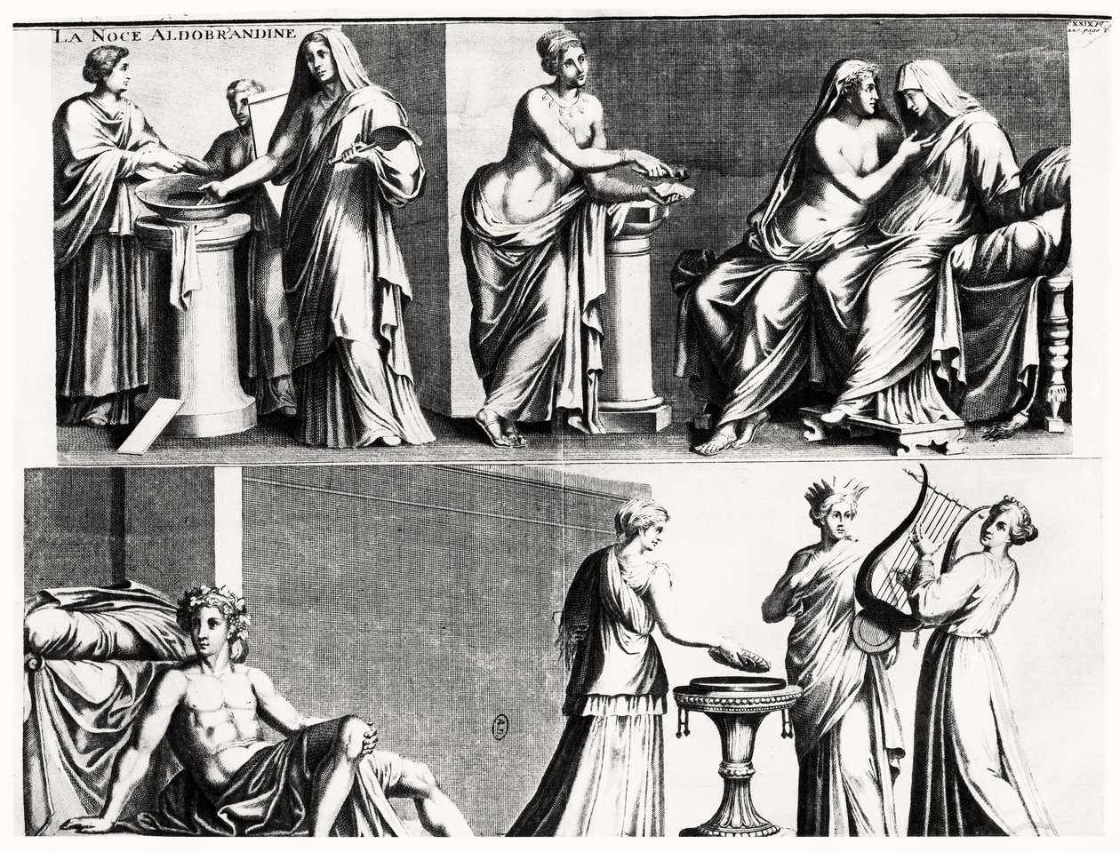 Bir Roma Freskinden Sonra Aldobrandini Düğünü (bw print) by French School