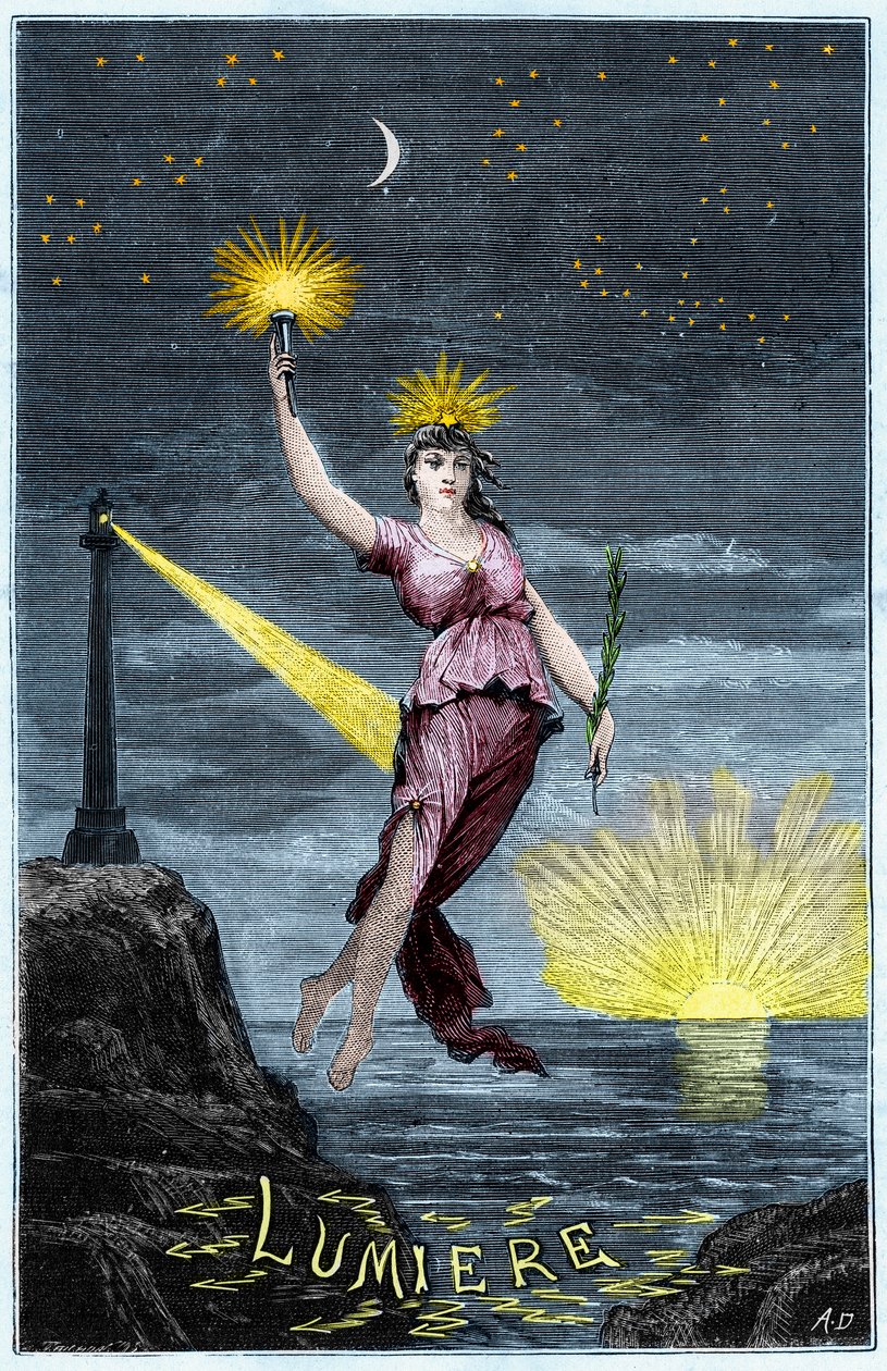 Işığın Alegorisi - Allegorie de la Lumiere - Alexis Clerc'in "Bilimler herkesin kullanımına açıldı - fizik ve kimya" içindeki gravür - 19. yüzyılın sonu - Özel koleksiyon by French School