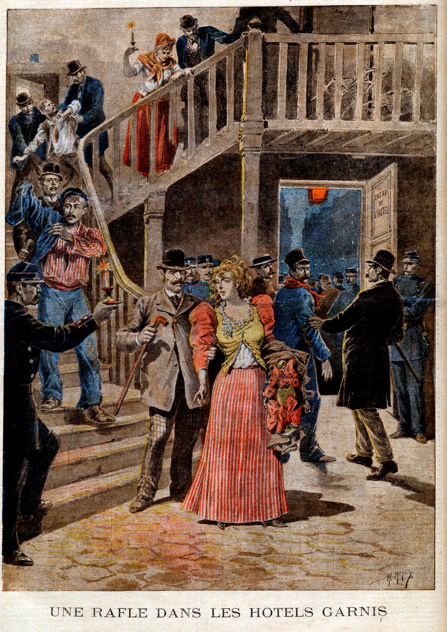 Paris Otellerinde Fahişelerin Tutuklanması (Pansiyon) - Doldurulan otellerde bir toparlama - 04/08/1895 tarihli “Le Petit Journal” (gravür) by French School
