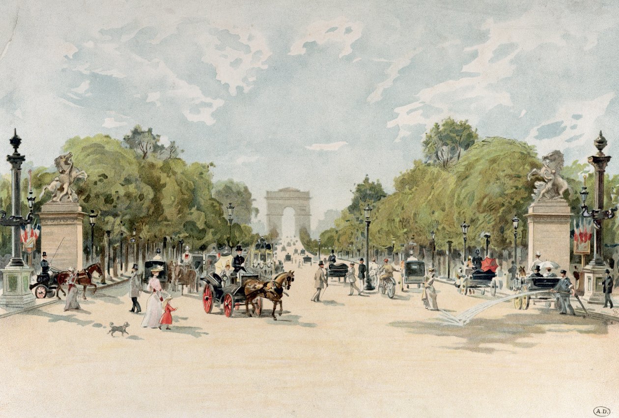 Avenue des Champs-Elysees, 1895 dolayları (kağıt üzerinde wc) by French School