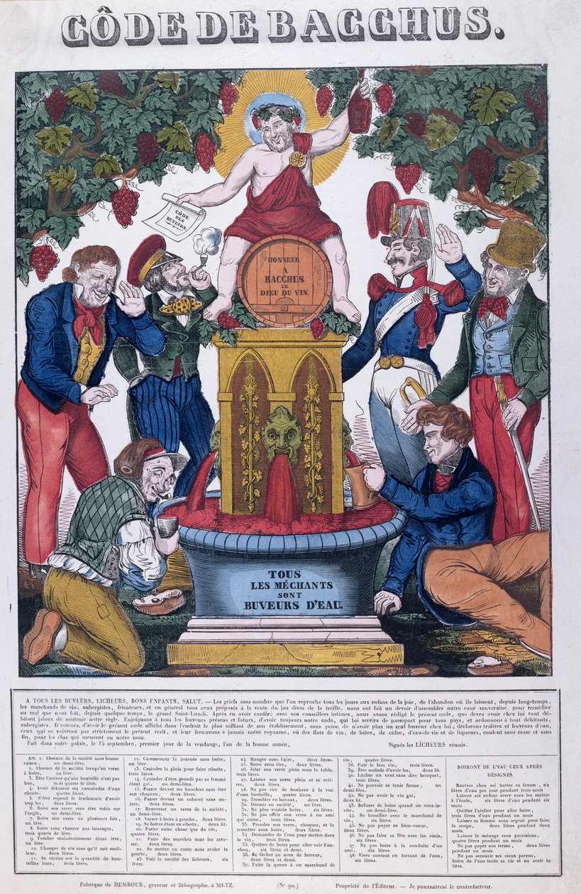Bacchus Yasası, Tüm Tatsız İnsanlar Su İçer, alkolizm üzerine karikatür, Imagerie de Metz, c.1840 by French School