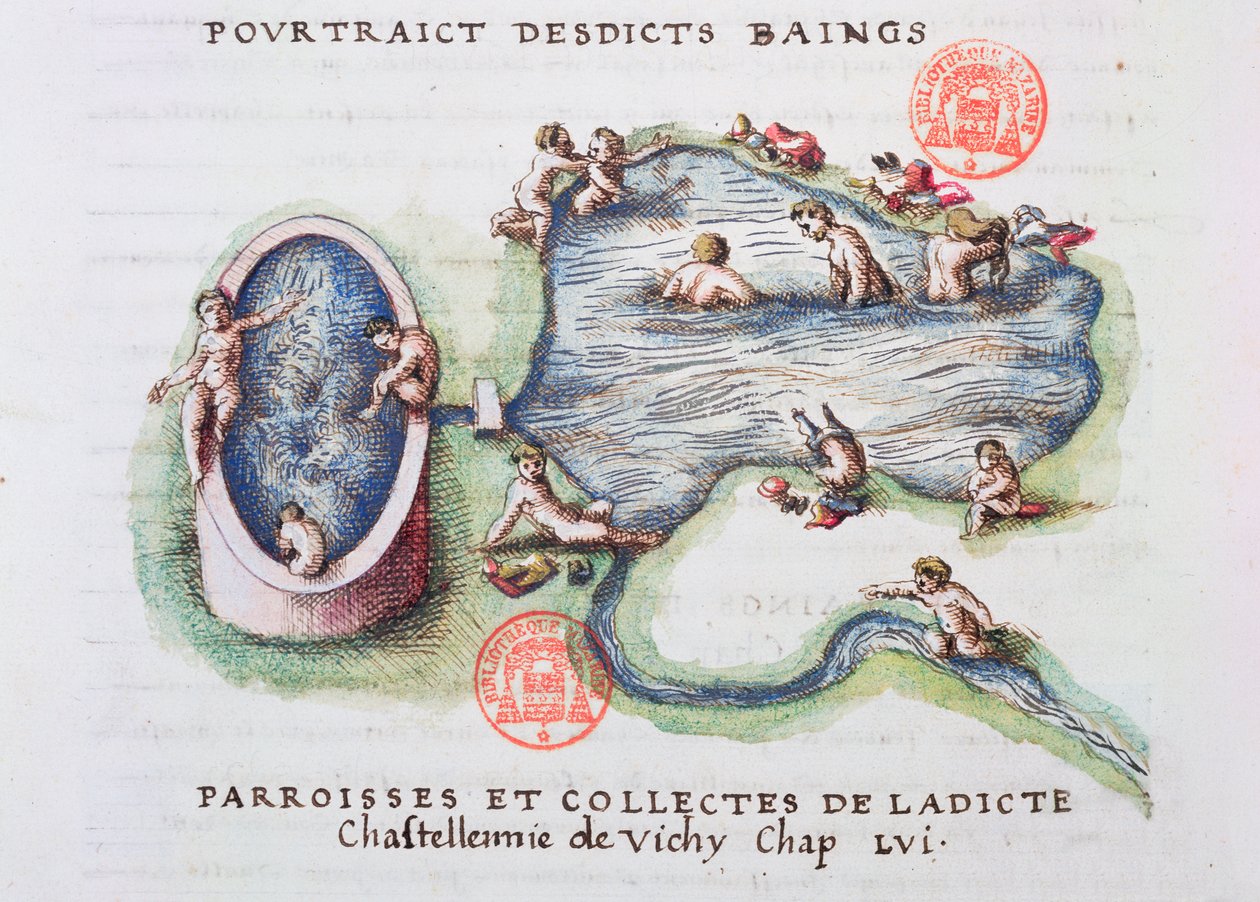 Vichy Hamamları, Generale Description du Bourbonnais, Nicolas de Nicolay (1517-83) 1569 (kağıt üzerinde wc) by French School