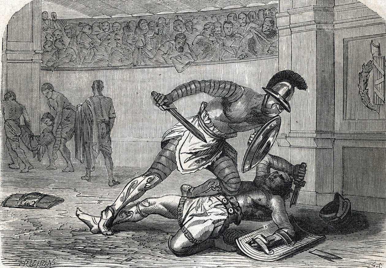 Arenada Gladyatörlerin Savaşı (gravür) 1864 by French School