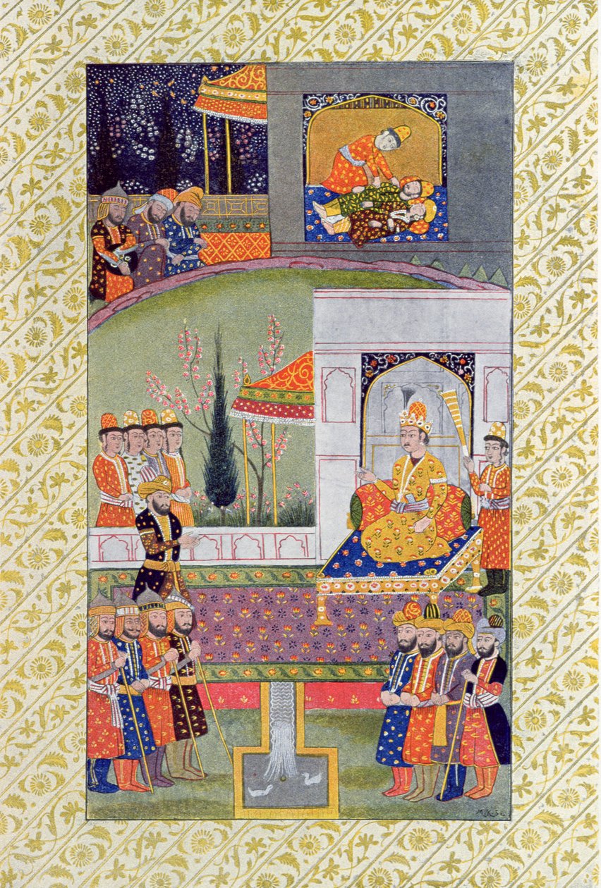 Adalet Yatağı, Binbir Gece Masallarından bir örnek, 1895 (renkli gravür) by French School