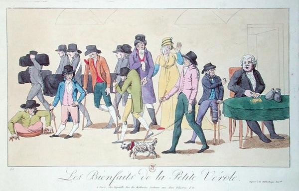 Çiçek hastalığının faydaları, karikatür, c.1804 (renkli gravür) by French School