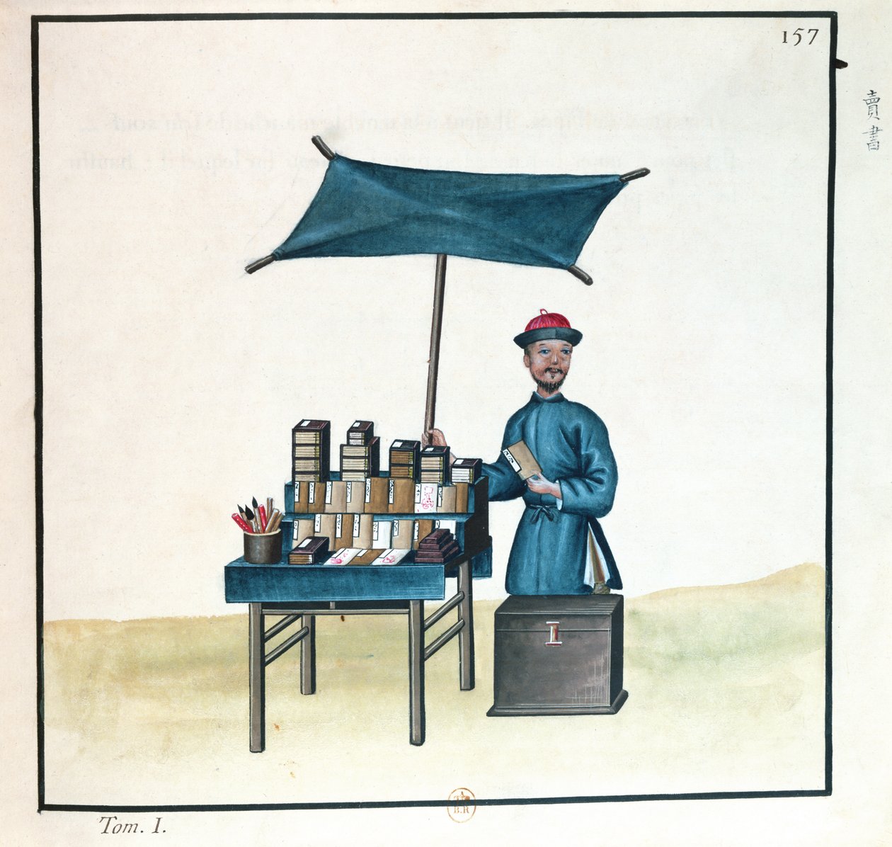 Kitap Satıcısı, Pekin sokak aramaları üzerine bir kitaptan, c.1785 (kağıt üzerinde wc ve guaj) by French School