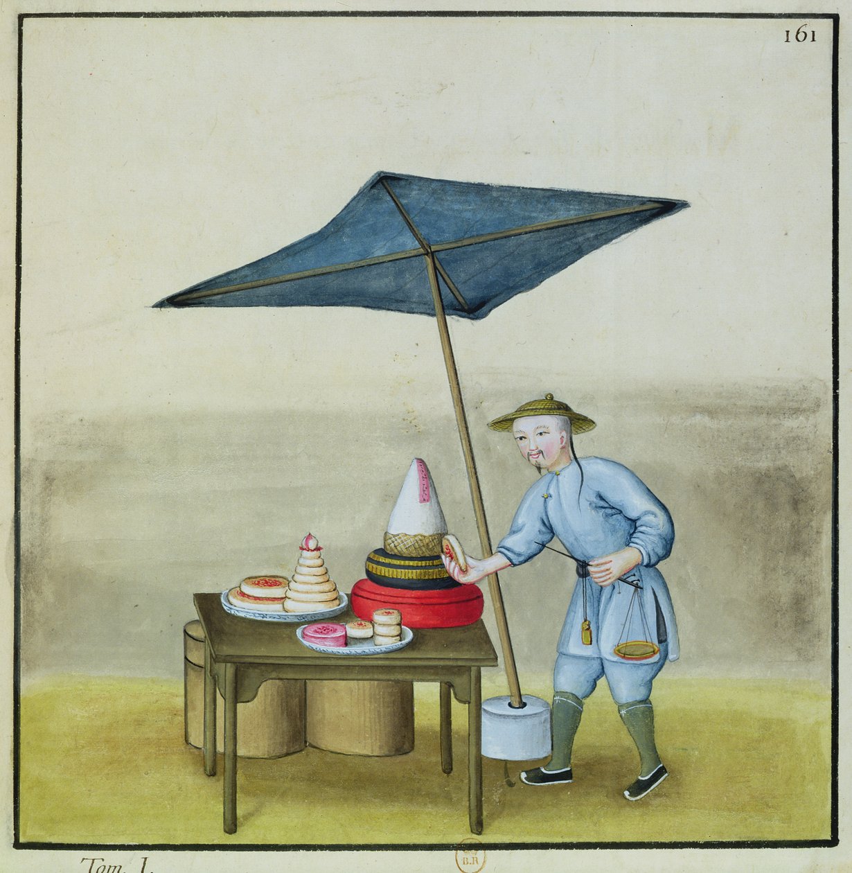The Cake Seller, Pekin sokak aramaları üzerine bir kitaptan, c.1785 (kağıt üzerine wc ve guaj) by French School
