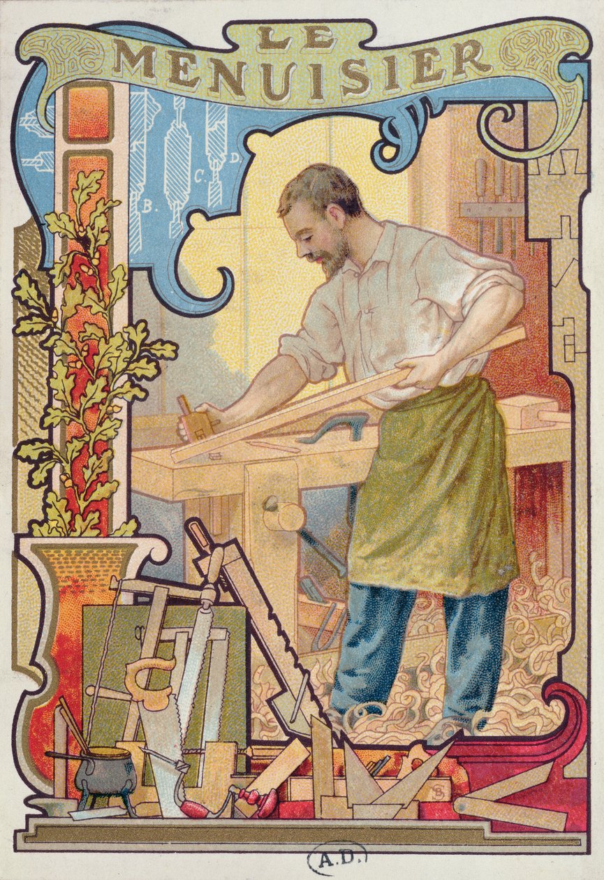 Marangoz, el sanatları üzerine bir kitaptan illüstrasyon, 1899 dolayları by French School