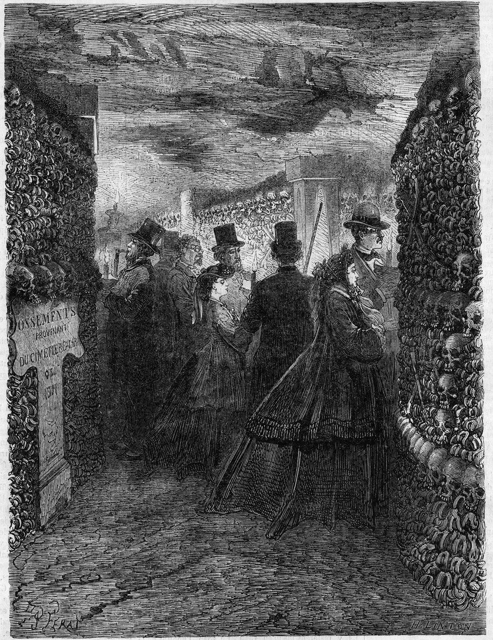 1865'te Paris Yeraltı Mezarları: Ossuaire'nin galerilerine bir ziyaret. by French School