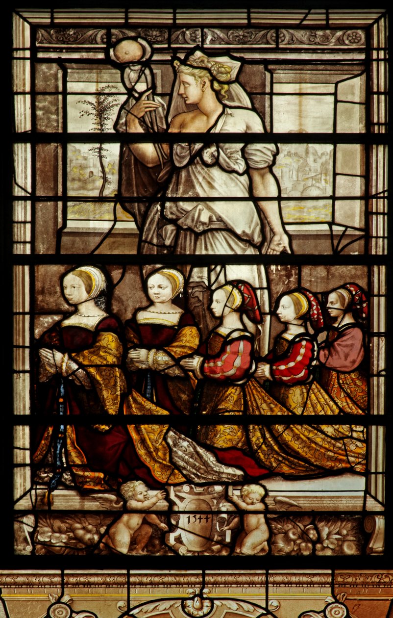 Şapel kuzey penceresi: Anne de Montmorency kızları ile St Agatha by French School