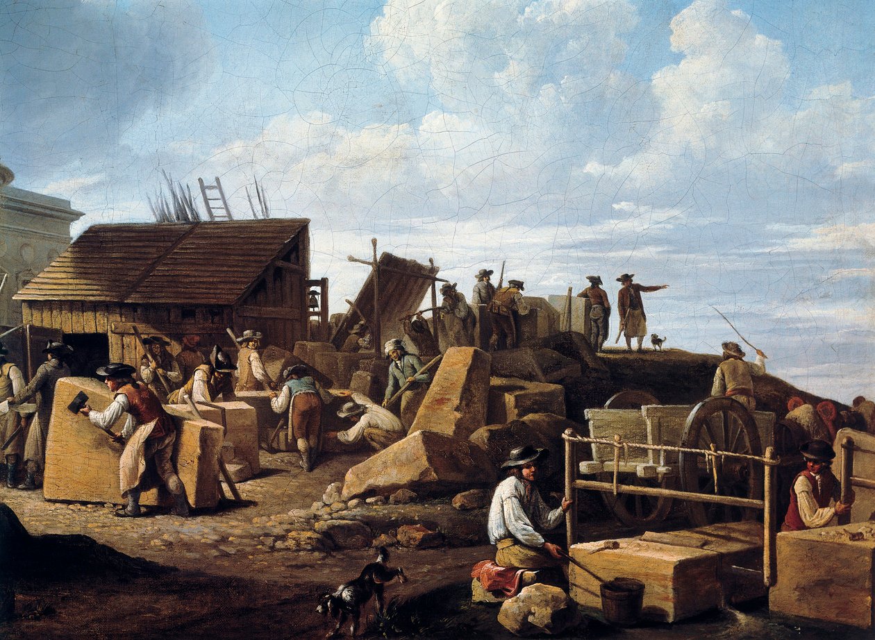 Hotel de Salm İnşaatı, Paris (detay), 1786 (tuval üzerine yağlı boya) by French School