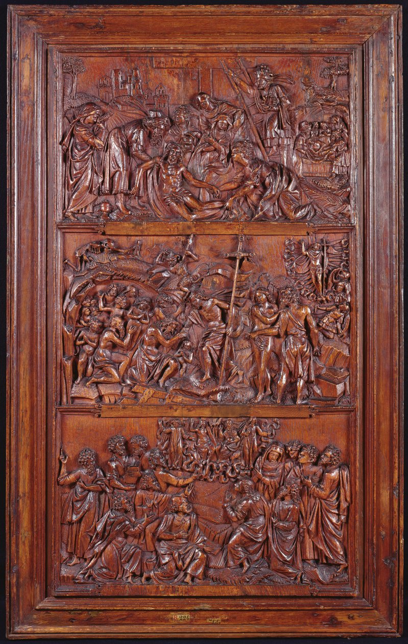 The Credo, Panel II: Haçtan İniş, Gömme, Diriliş ve Araf ve Yükselişe İniş, 1587 (tahta) (ayrıca bkz. 414036, 4140389) by French School