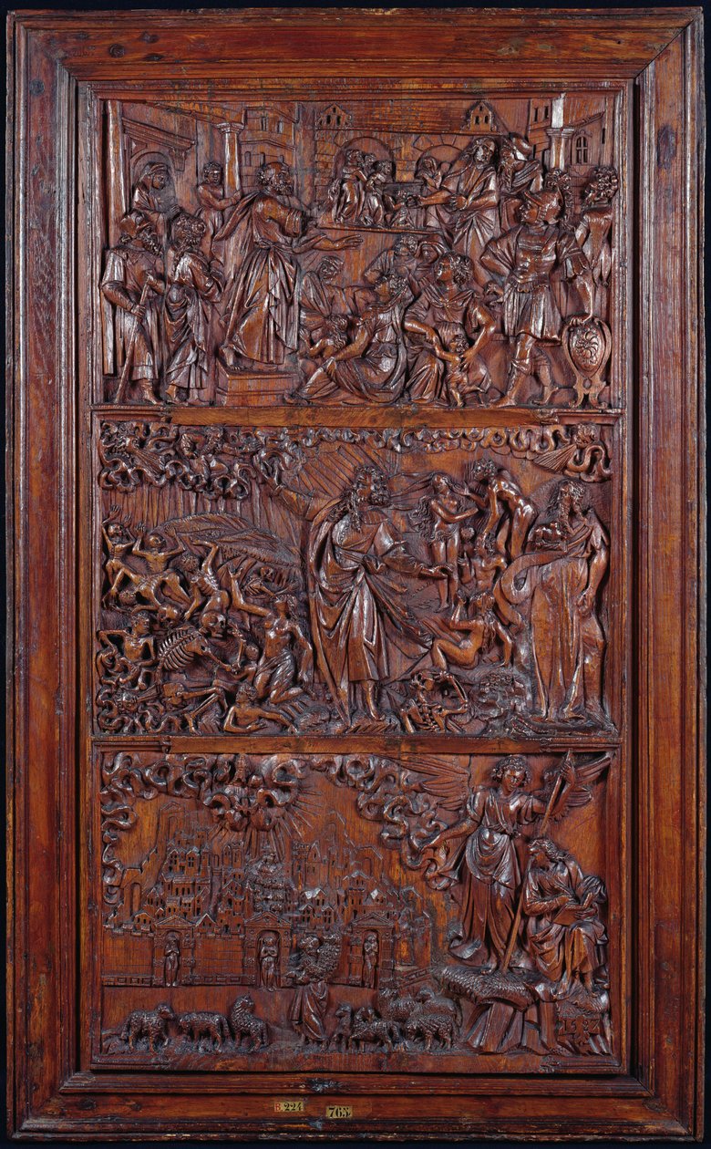 The Credo, Panel IV: The Remission of Sins, Ezekiels Vision of the Dry Bones ve St. Johns Vision of Jerusalem, 1587 (tahta) (ayrıca bkz. 414036-8). by French School
