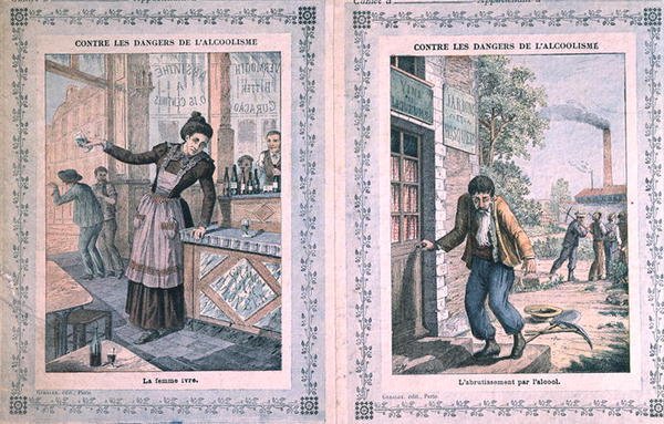 Alkolizmin Tehlikeleri, bir okul alıştırma kitabının kapağı. c.1900 (renkli taş) by French School