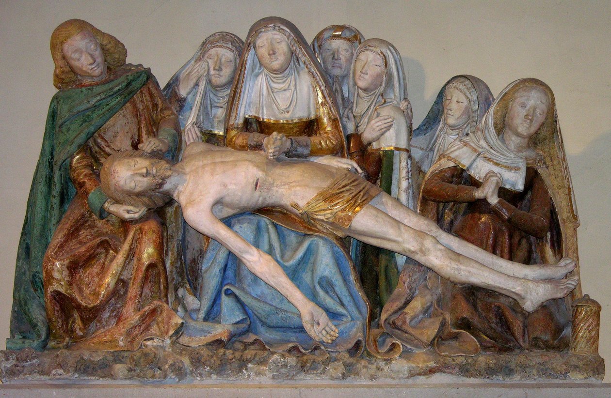 Entombment, 1490 (boyalı taş) (detay) by French School