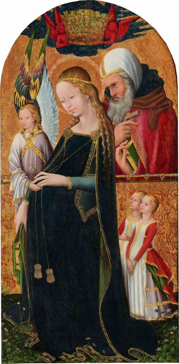 Aziz Joseph ile Bekleyen Madonna, c. 1425/1450 (Avrupa cevizinde tempera) by French School