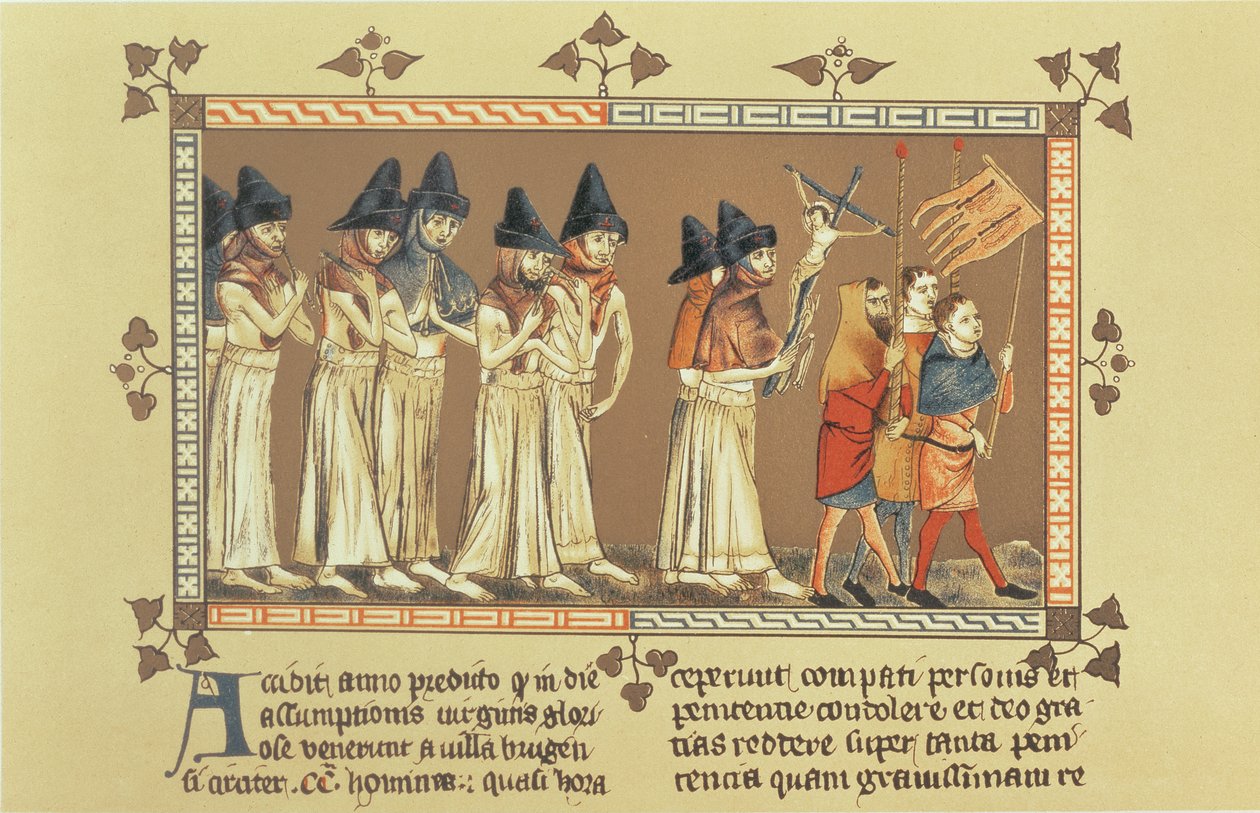 1349'da Doornik'teki Flagellants, Chronicle of Aegidius Li Muisis'ten bir minyatürün kopyası by French School