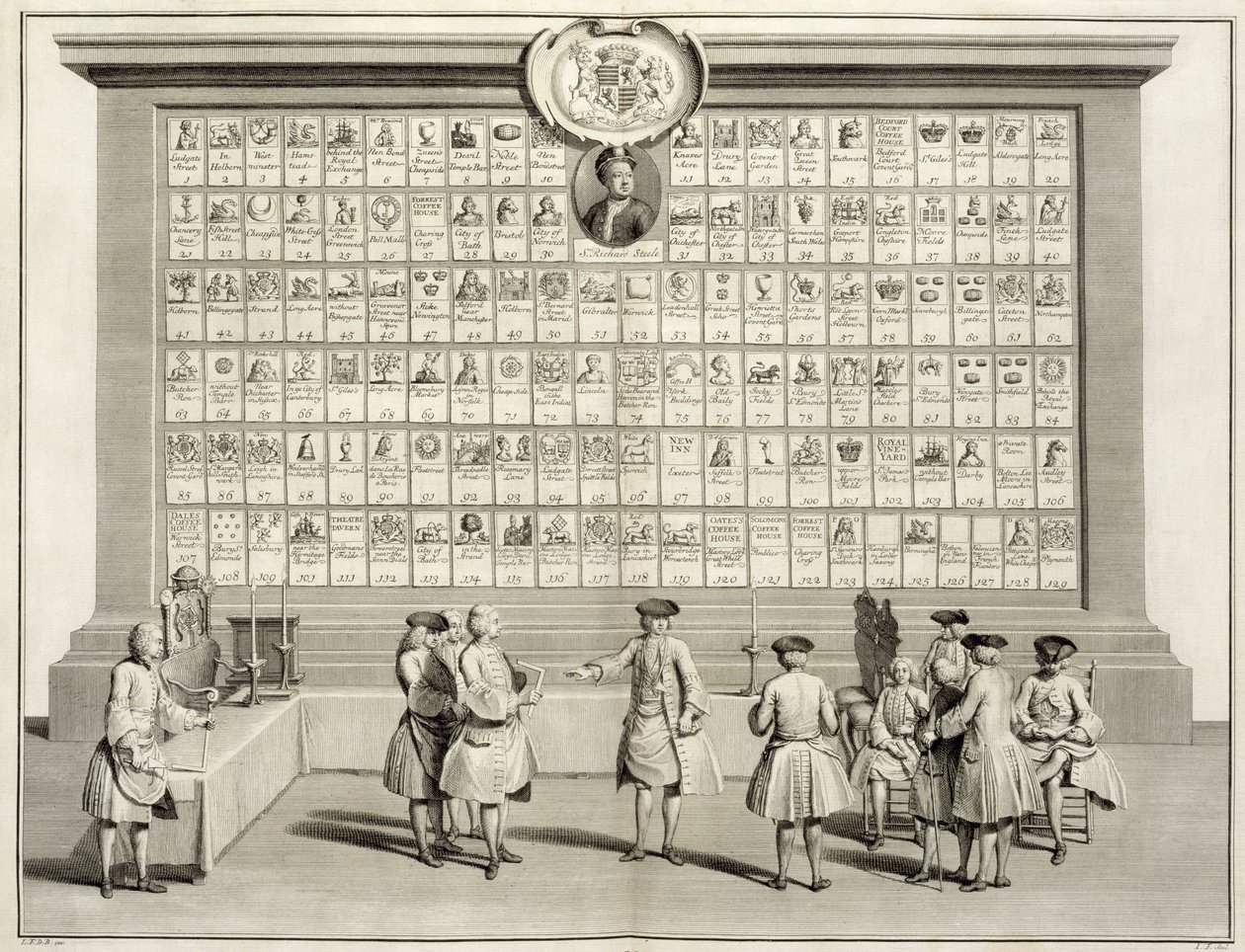 Hür Masonlar, çeşitli localar için işaretlerle, Din ve Gelenek Törenlerinden, c.1733 by French School