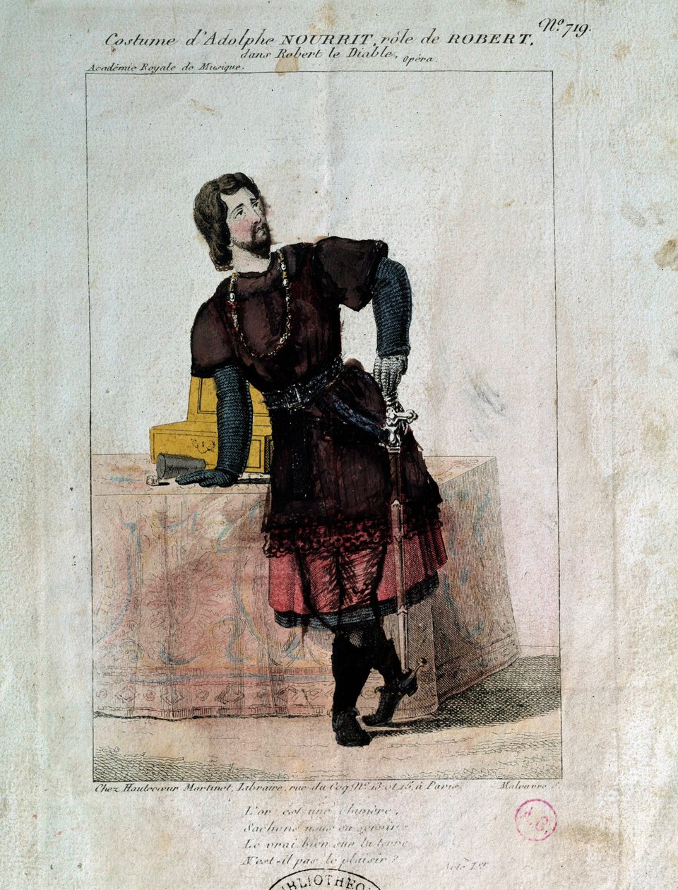 Fransız tenor Adolphe Nourrit (1802-1839), “Robert le diable”da Robert rolünde 19. yüzyıl. Paris, Opera Kütüphanesi by French School