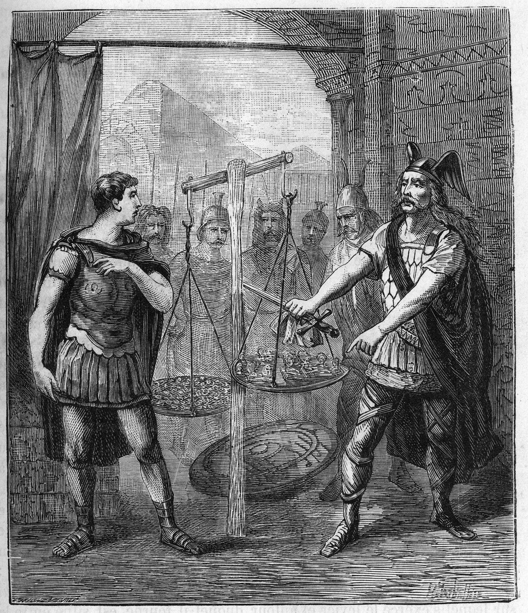 Galyalı ordu komutanı Brennos (Brennus) Romalıları yendi ve “Vae Victis” (Yenilenlerin vay haline) ilan etti, Galyalılar Roma