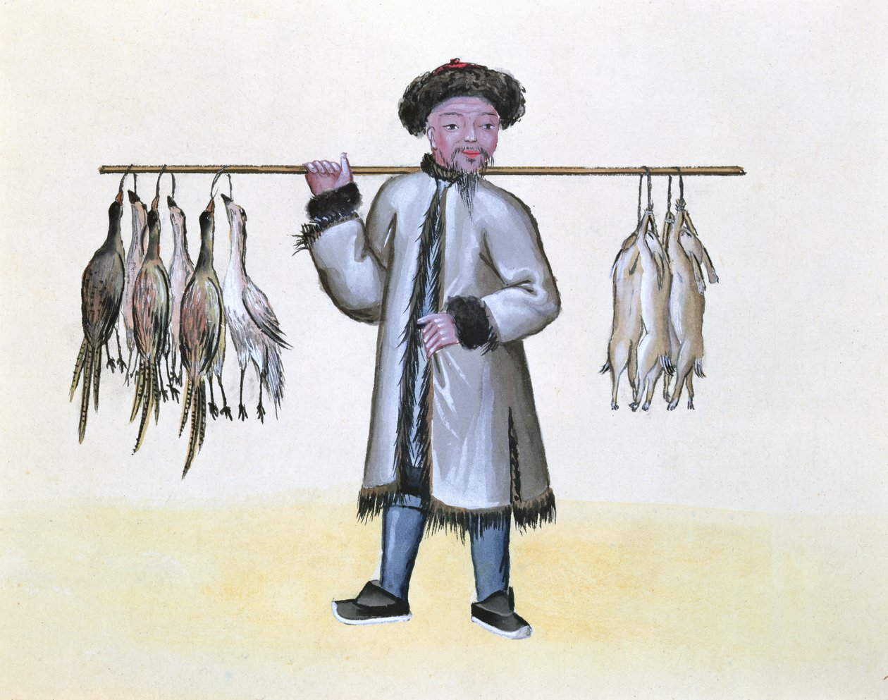 The Game Merchant, Pekin sokak aramaları üzerine bir kitaptan, c.1785 (kağıt üzerinde wc ve guaj) by French School