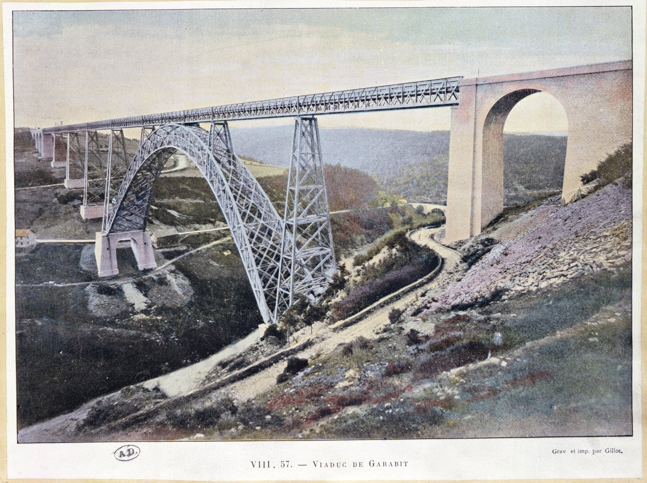 1882-84 yılları arasında inşa edilen Garabit Viyadüğü, Gillot tarafından basılmıştır (renkli fotoğraf) by French School